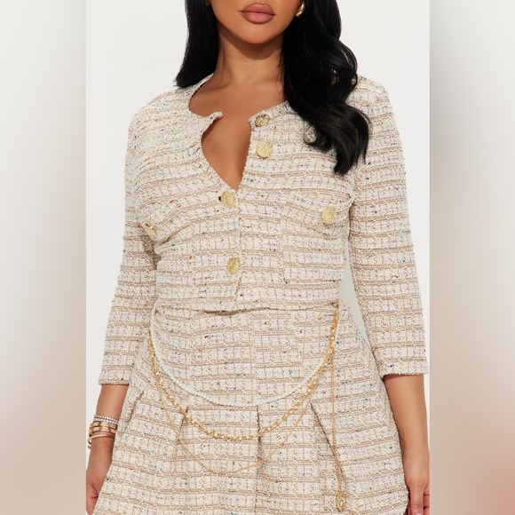 Fashion Nova Elegant Cream Tweed Skirt Set Size Large NWT - Picture 3 of 5